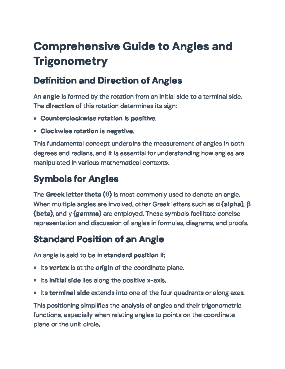 Comprehensive Guide to Angles and Trigonometry Fundamentals (MATH 101 ...