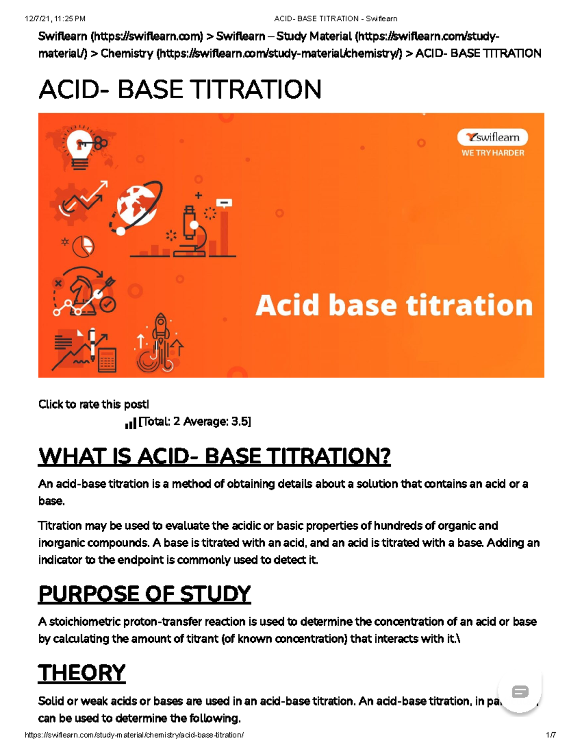 ACID-BASE Titration Notes - Chemistry Study Material - Studocu