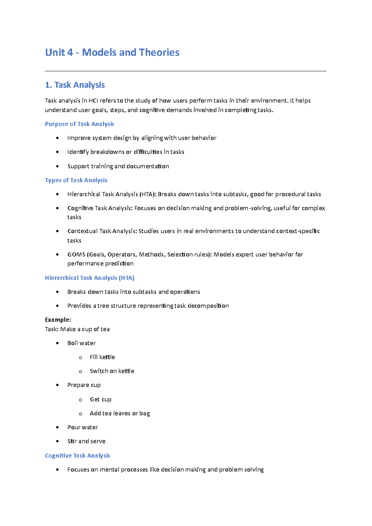 Regulation 2021, M.E- CSE, MP4092 - HCI Unit 4: Task Analysis Models ...