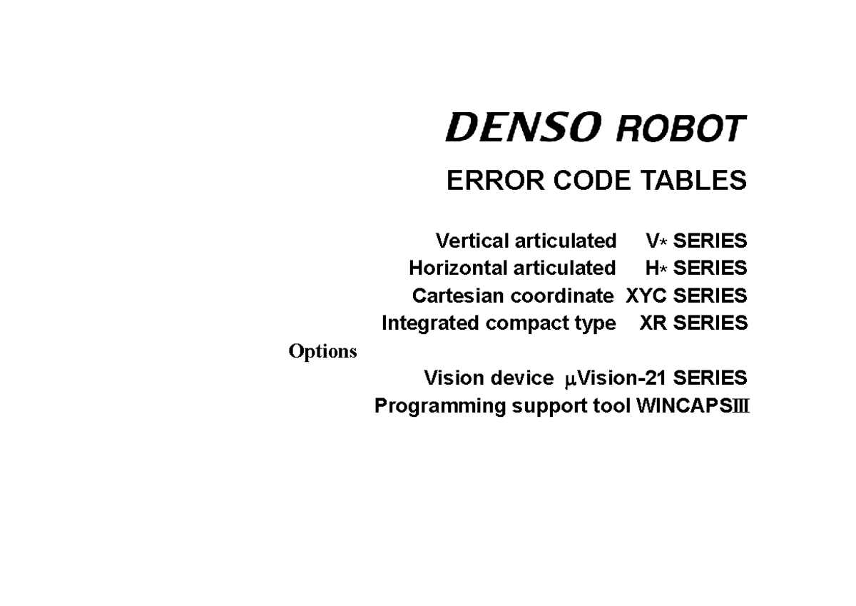 Error Code Tables for Denso Robotics: Vertical, Horizontal, and ...