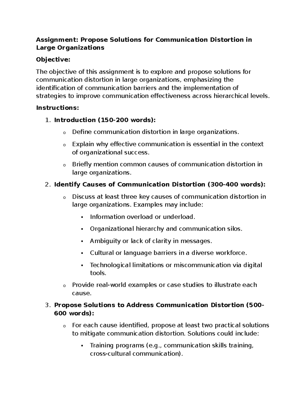 Assignment: Solutions for Communication Distortion in Large Orgs - Studocu