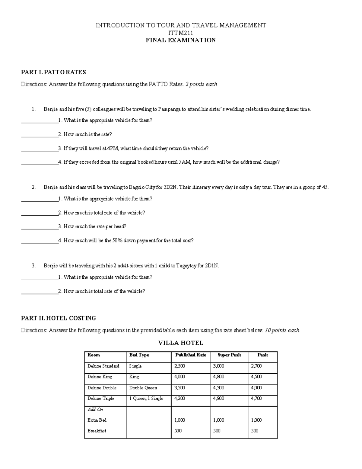 ITTM211++ Final Exam - Tour & Travel Management Costing Guide - Studocu