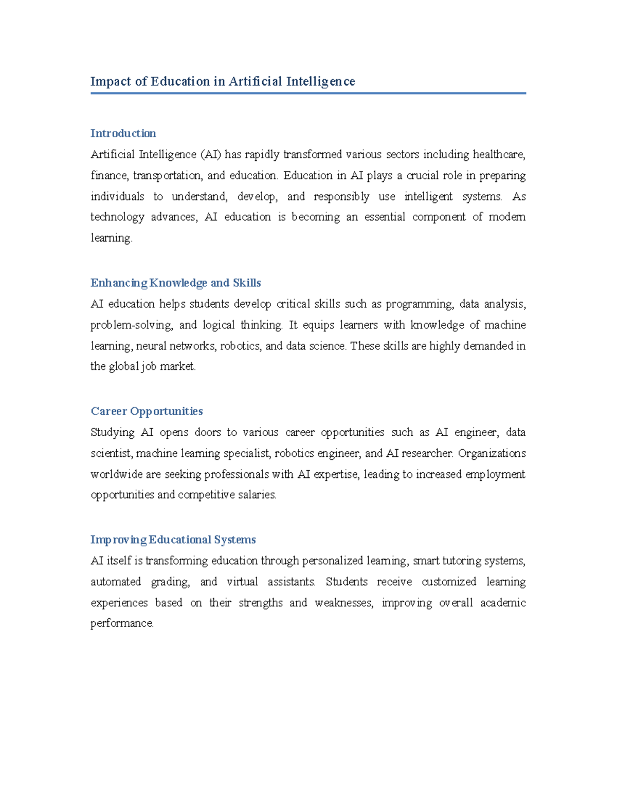 Impact of Education in AI: Transforming Learning & Careers - Studocu