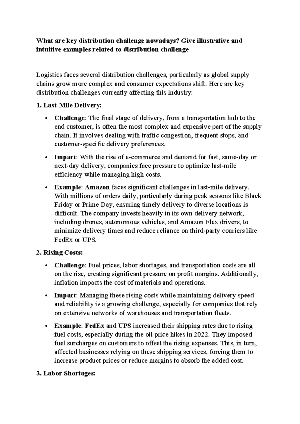 Logistics Key Distribution Challenges: Insights and Examples - Studocu