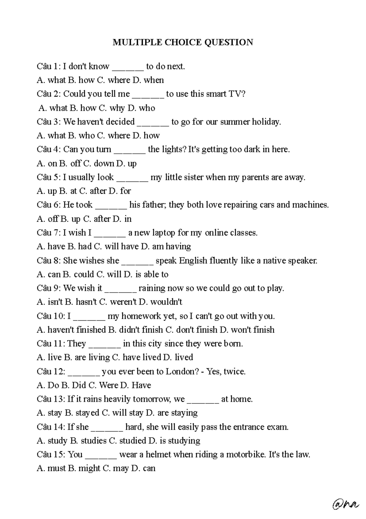 Multiple Choice Questions for English Language Proficiency Test - Studocu