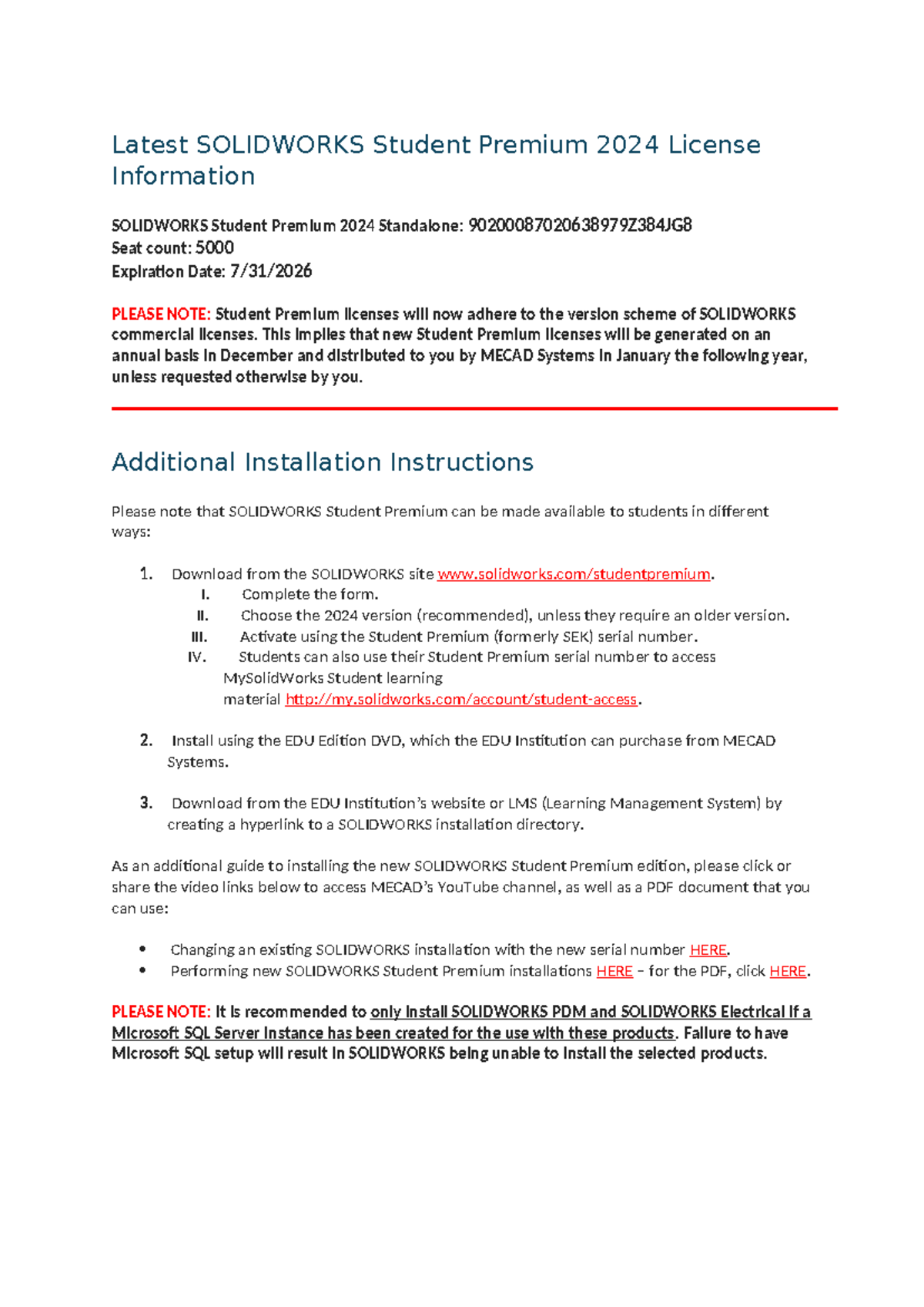 SOLIDWORKS Student Premium 2024 License Info & Installation Guide - Studocu