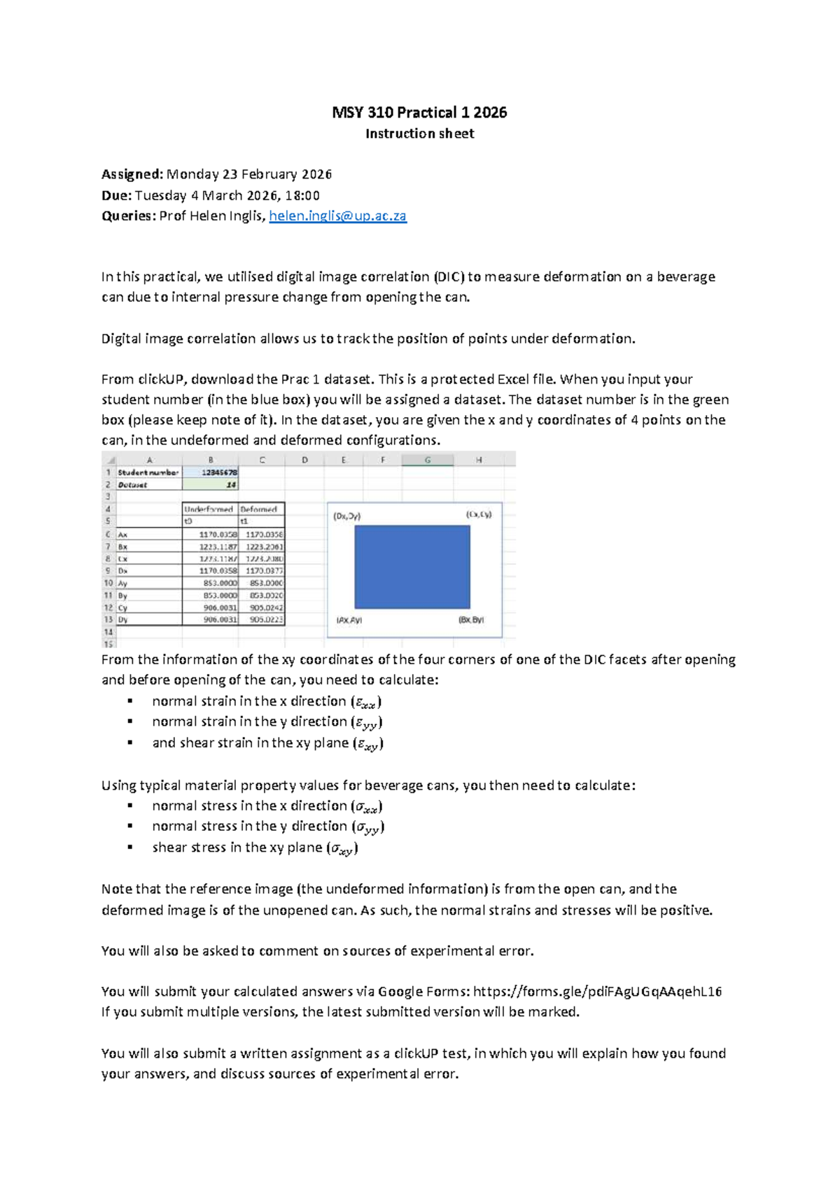 MSY 310 Prac 1 2026: DIC Measurement of Beverage Can Deformation - Studocu
