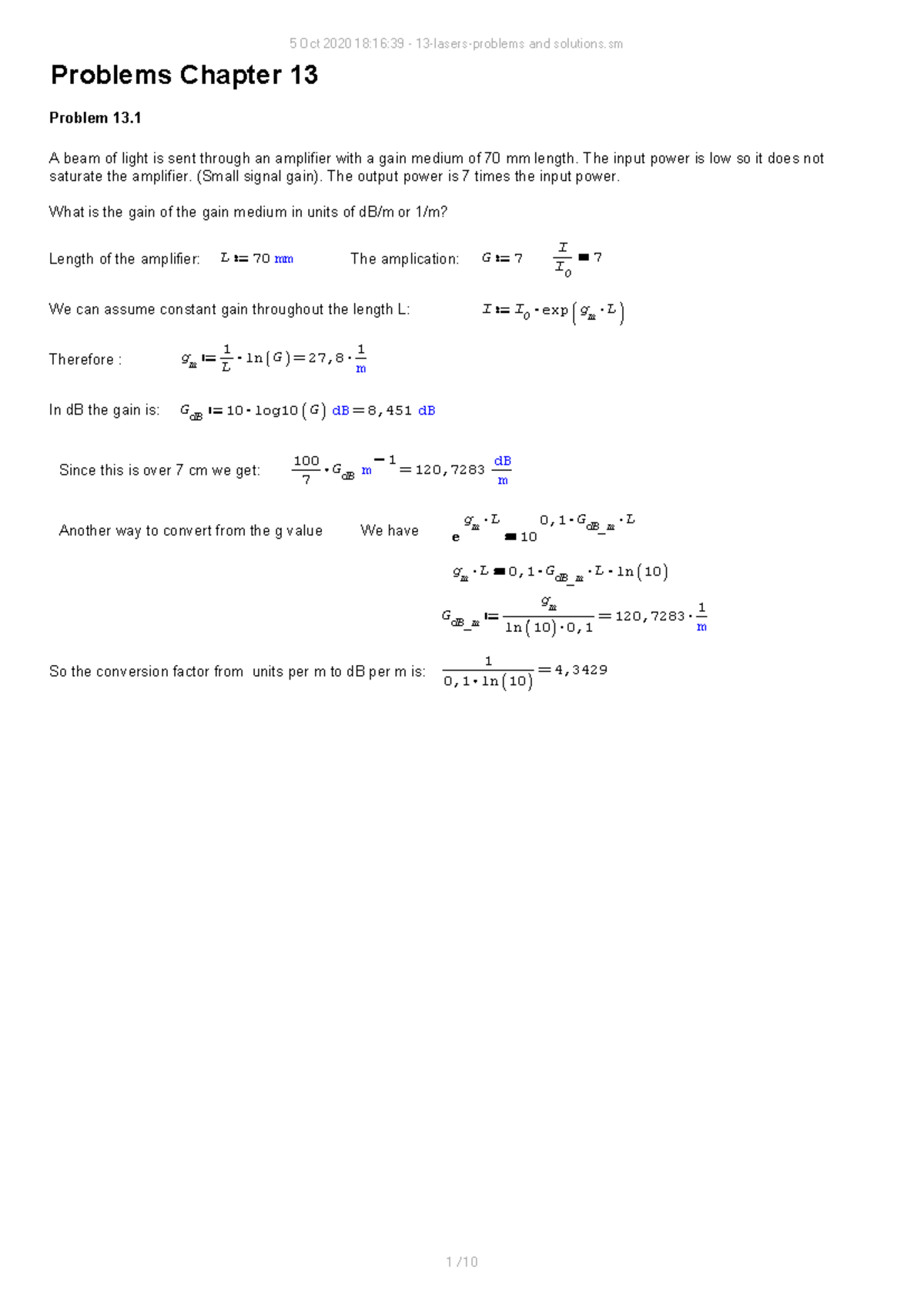 13-Lasers: Problems & Solutions for Chapter 13 Exercises - Studeersnel