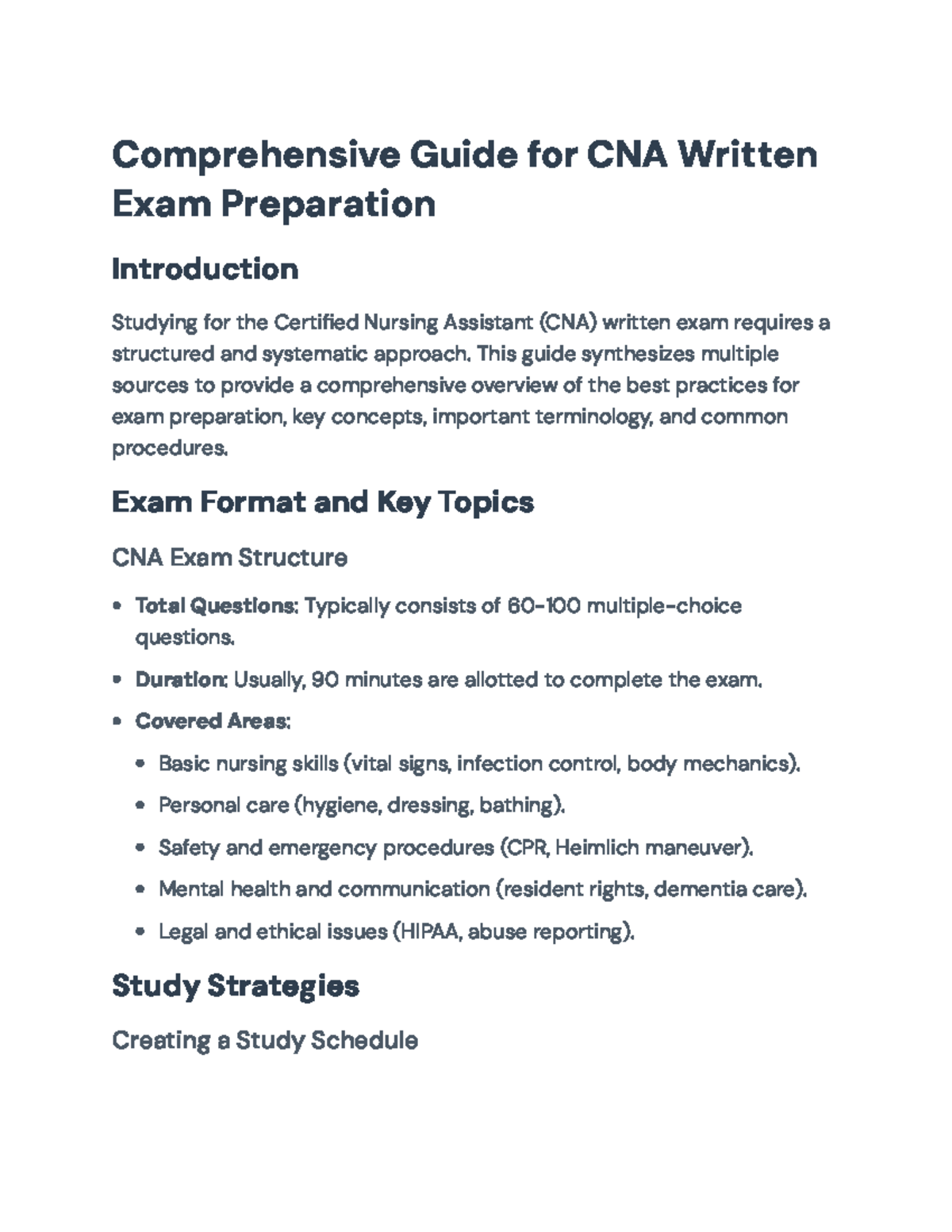 CNA Written Exam Prep: Key Concepts & Study Strategies Guide - Studocu