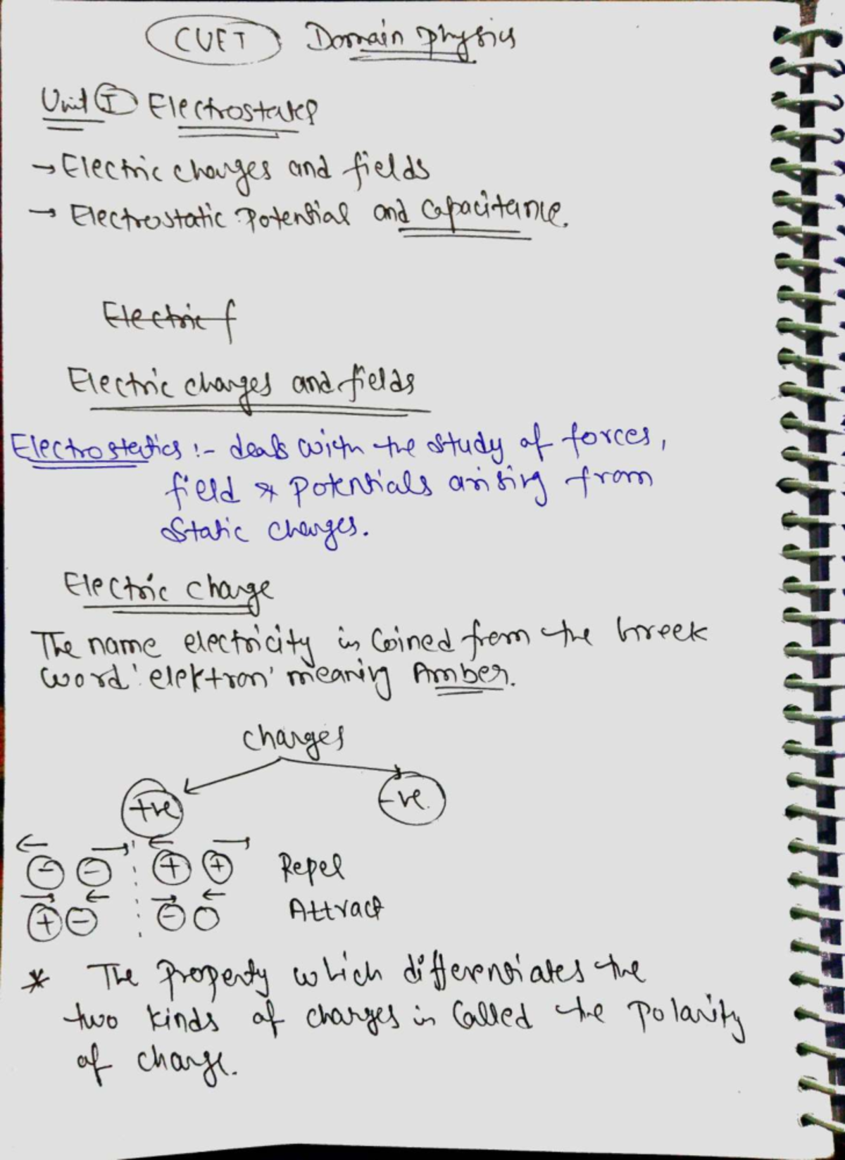 CUET PHYS 101 Chapter 1: Electric Charges & Fields Overview - Studocu
