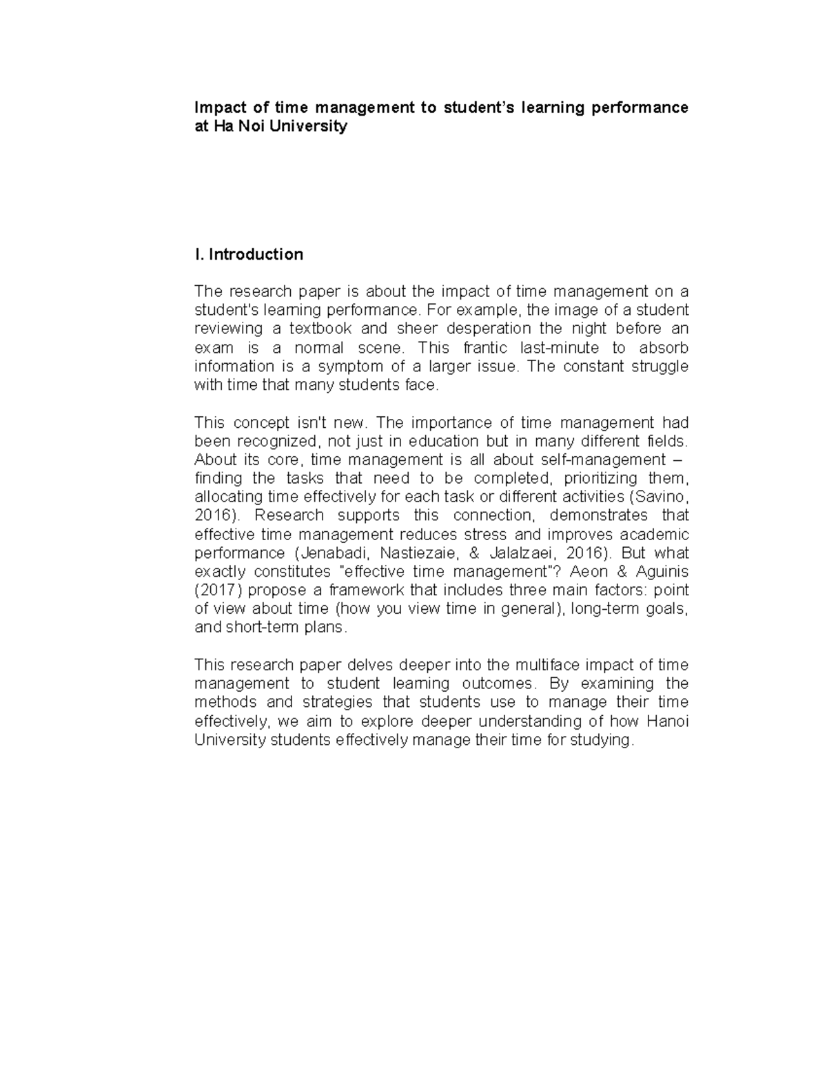 Impact of Time Management on Student Performance at HN University - Studocu