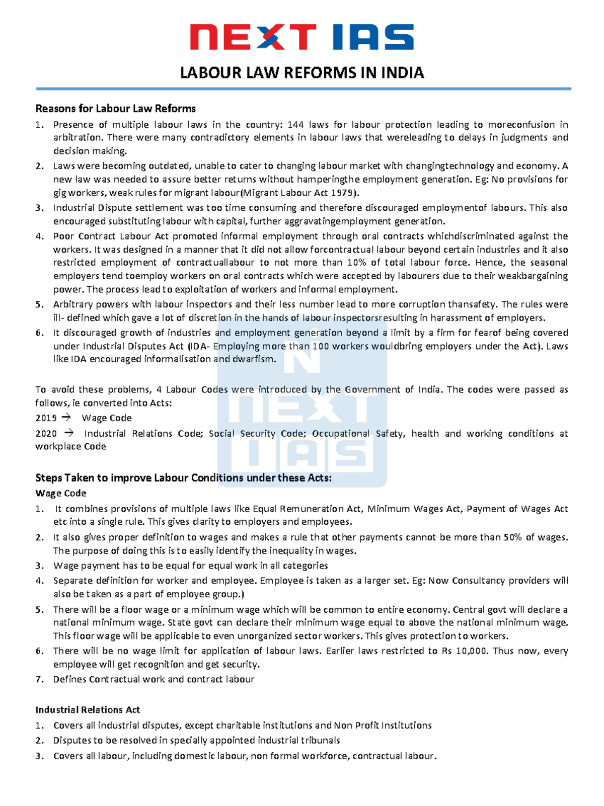 Labour Law Reforms in India: Key Reasons and Impacts - Studocu