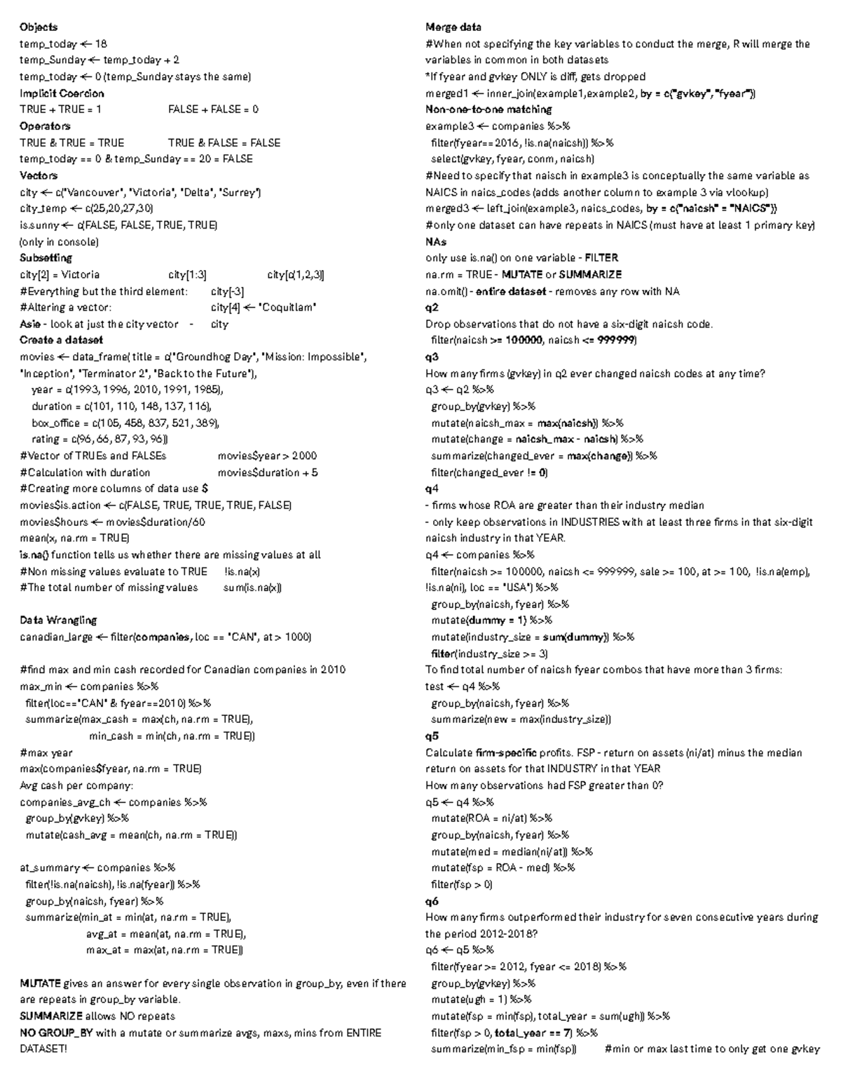 205 Final Exam Cheat Sheet: Key Objects and temp_today Explained - Studocu