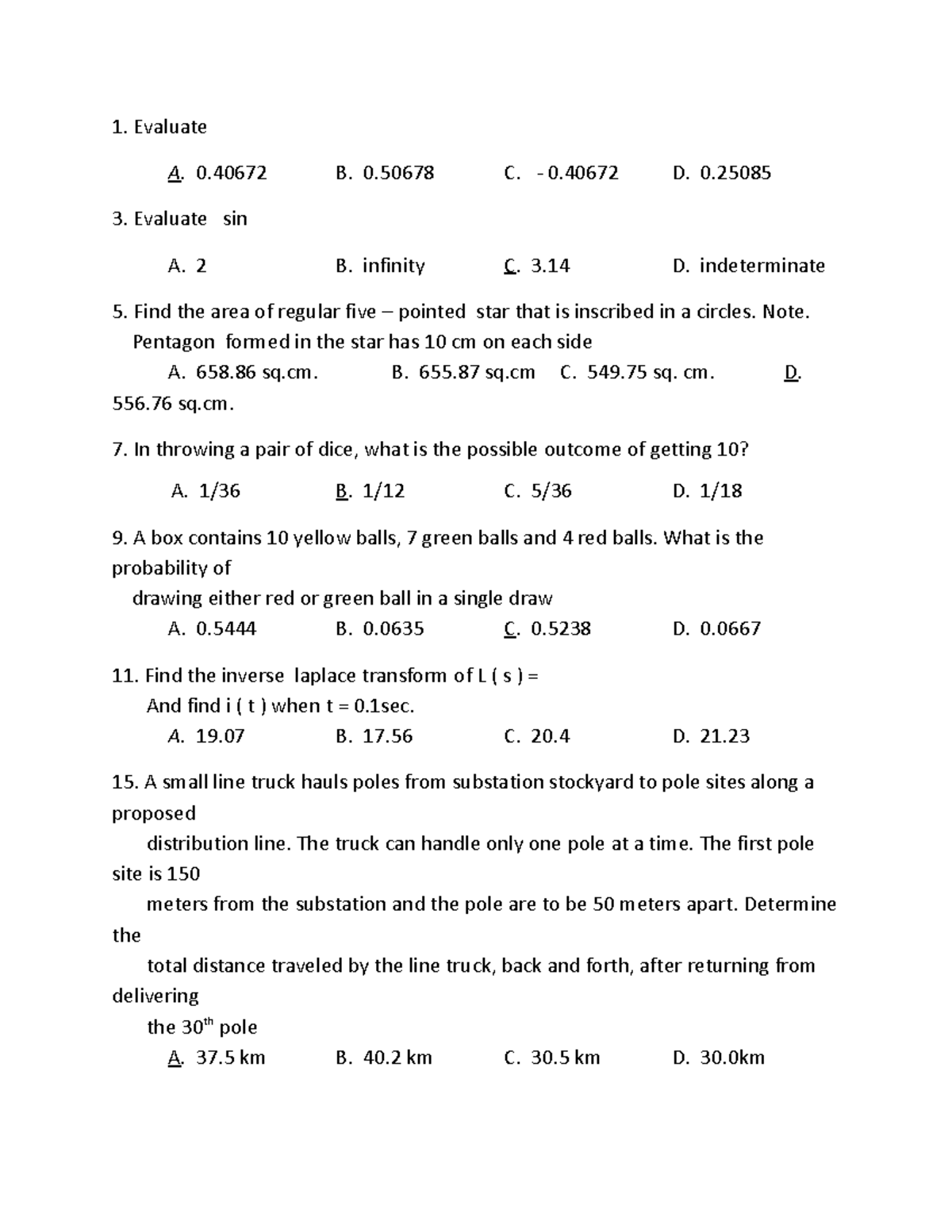 123 - Evaluation Questions and Answers for Mathematics Exam - Studocu