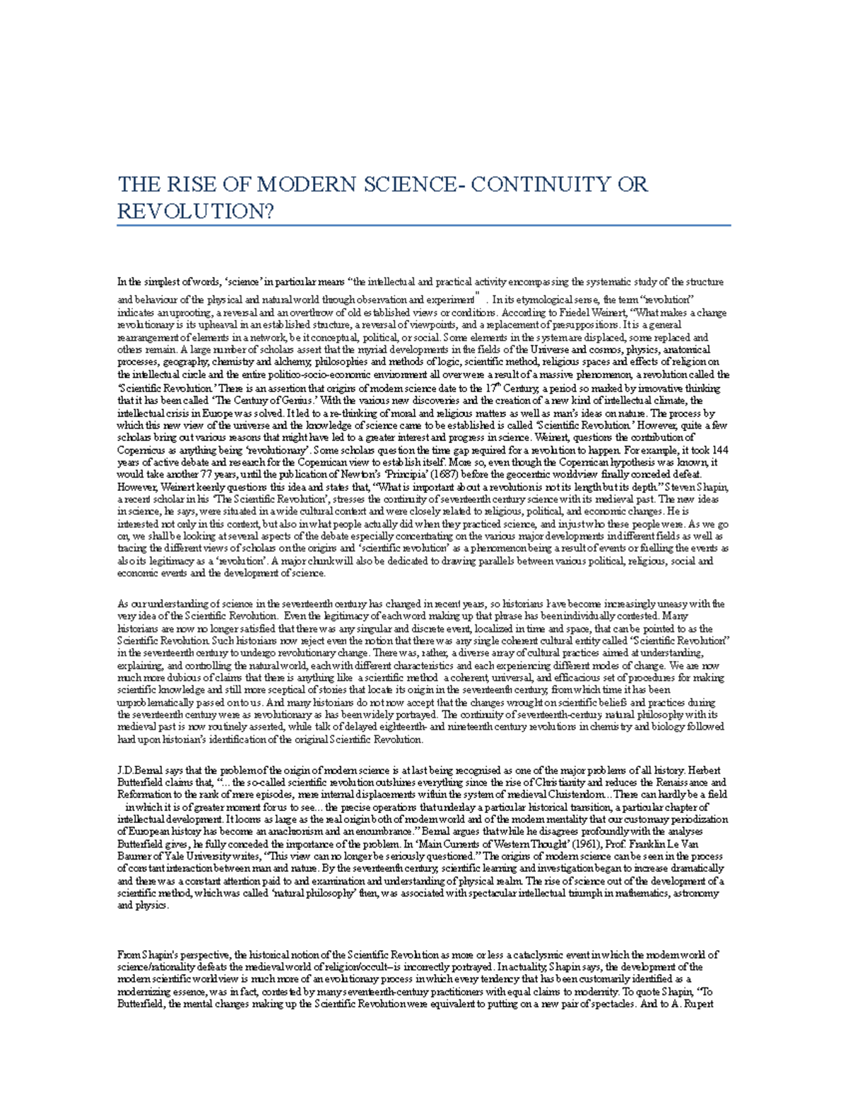 THE RISE OF MODERN SCIENCE: CONTINUITY OR REVOLUTION? - Studocu