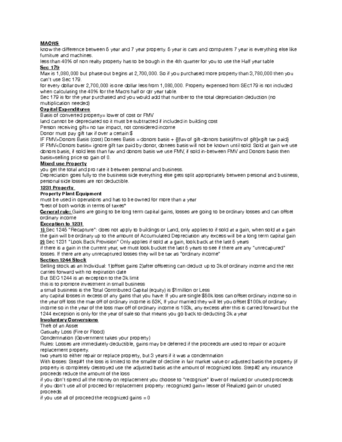 MACRS Depreciation and Tax Implications Notes (ACC 101) - Studocu