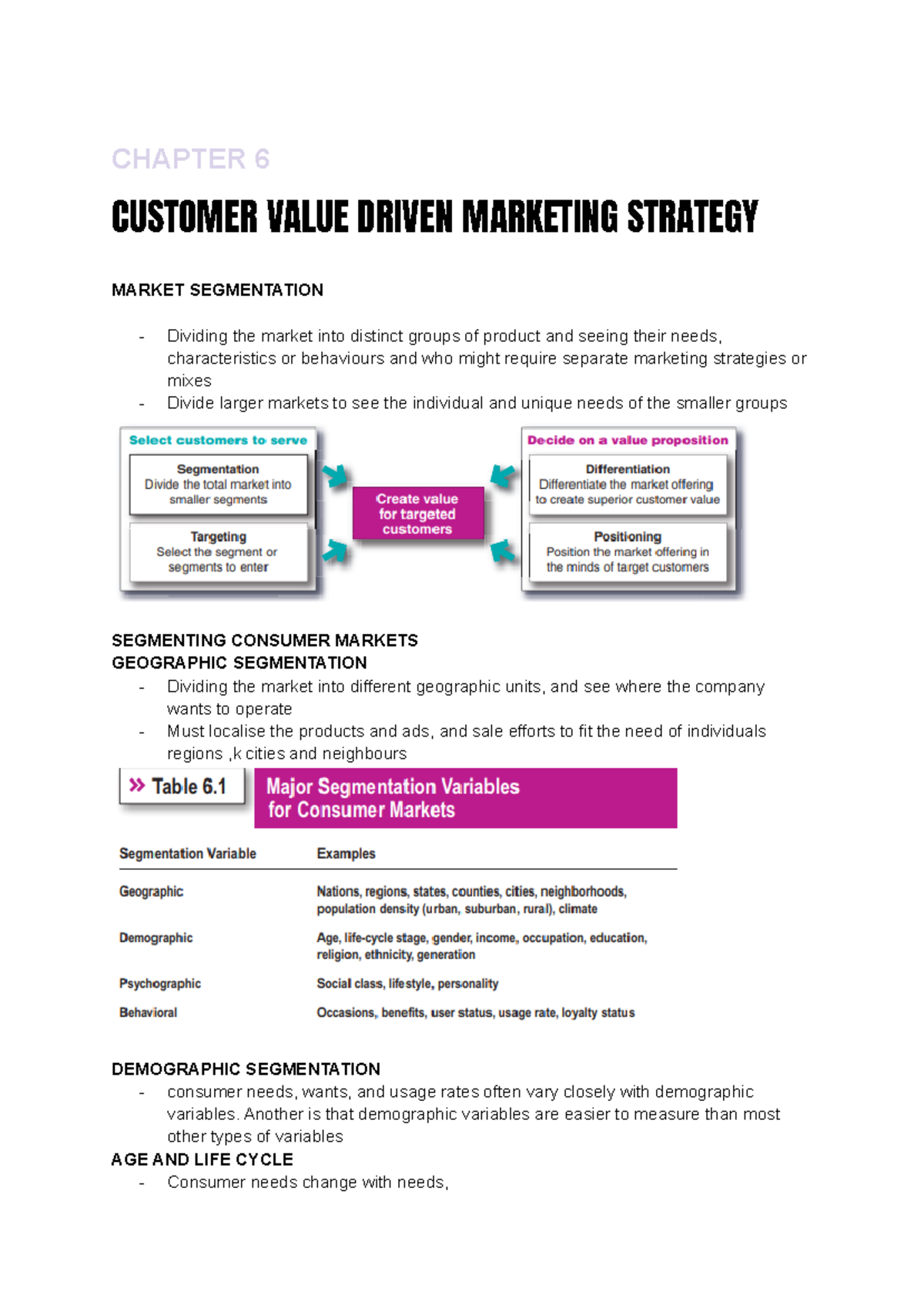 BUSI2204 - Chapter 6 - Customer Value Driven Marketing Strategy - Studocu