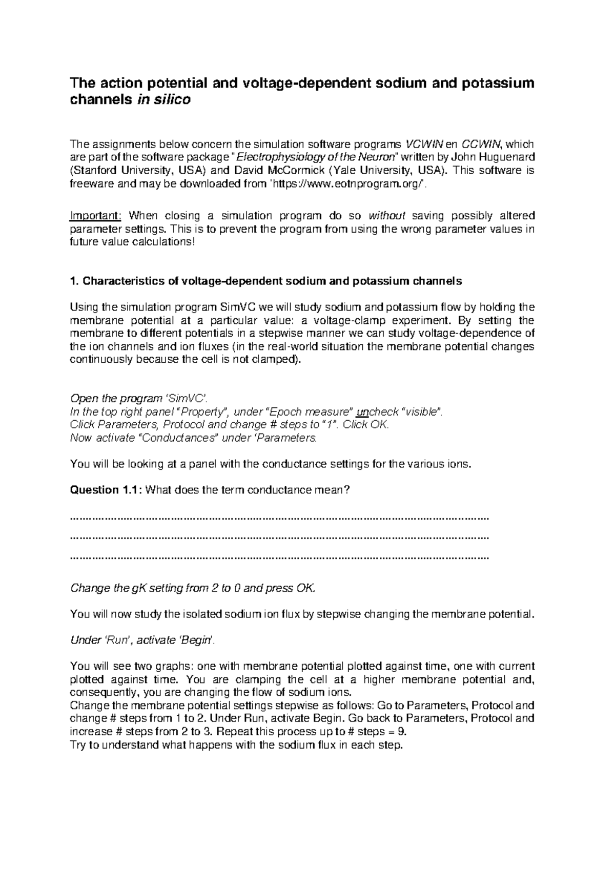 Neurophysiology Homework Assignment: Simulating Action Potentials and ...