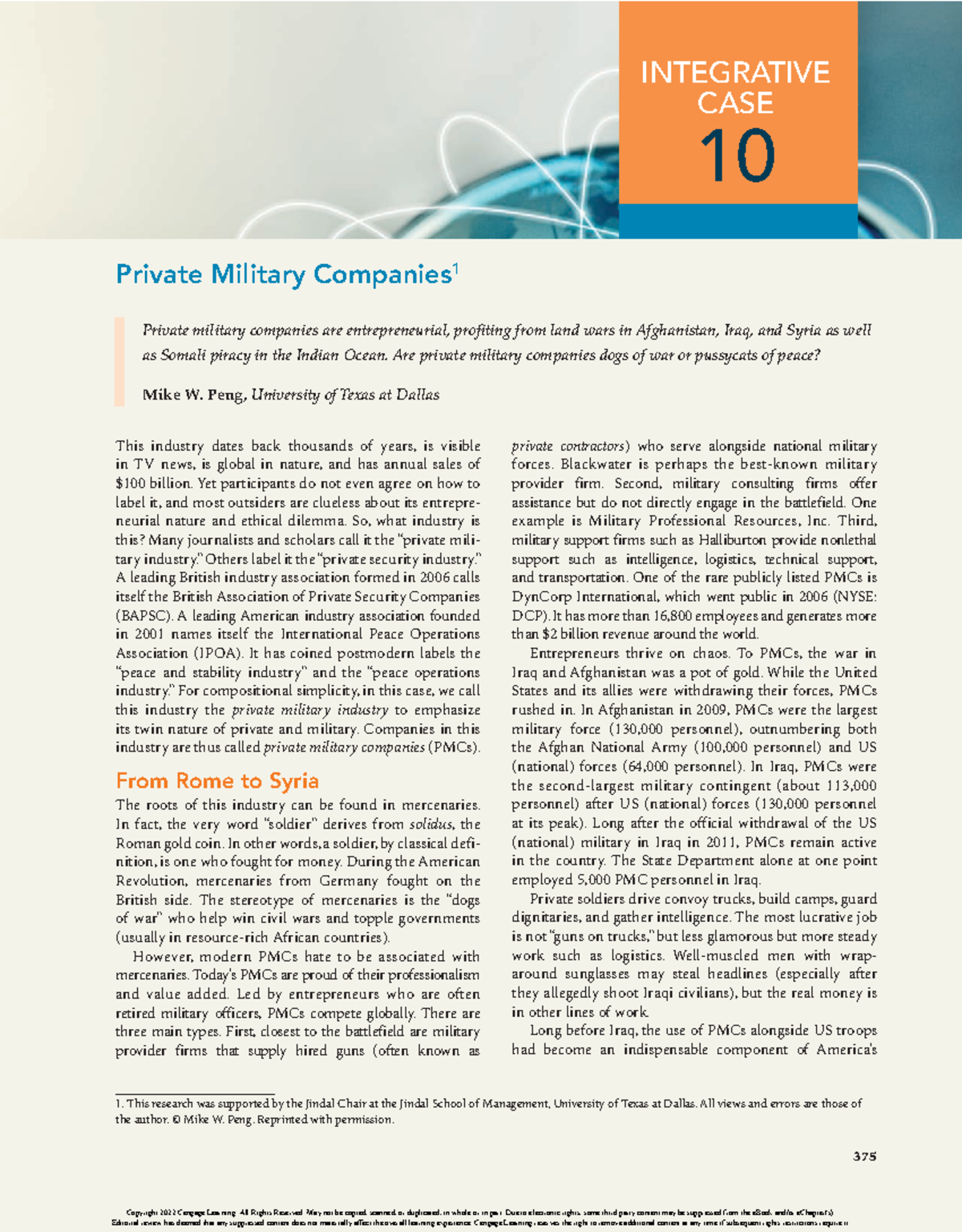 Integrative Case 10: The Role and Ethics of Private Military Companies ...