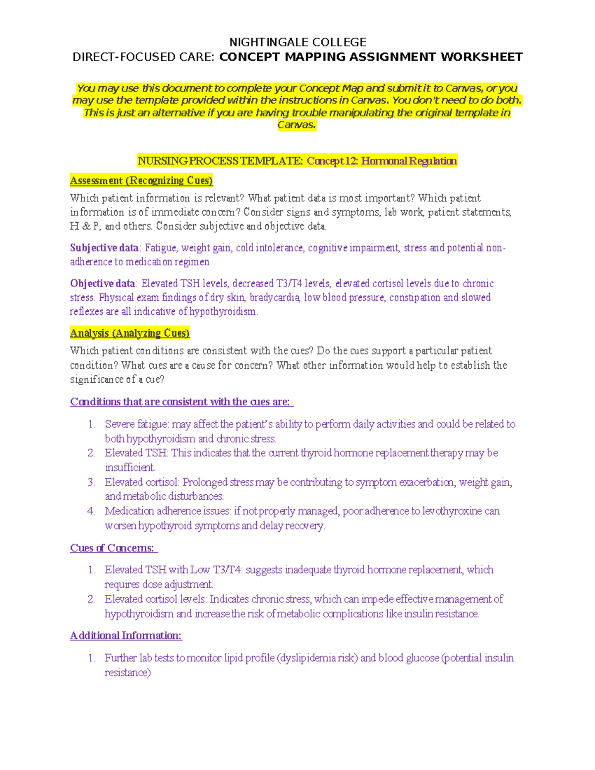 NIGHTINGALE COLLEGE CARE: CONCEPT MAPPING ASSIGNMENT WORKSHEET (BSN366 ...