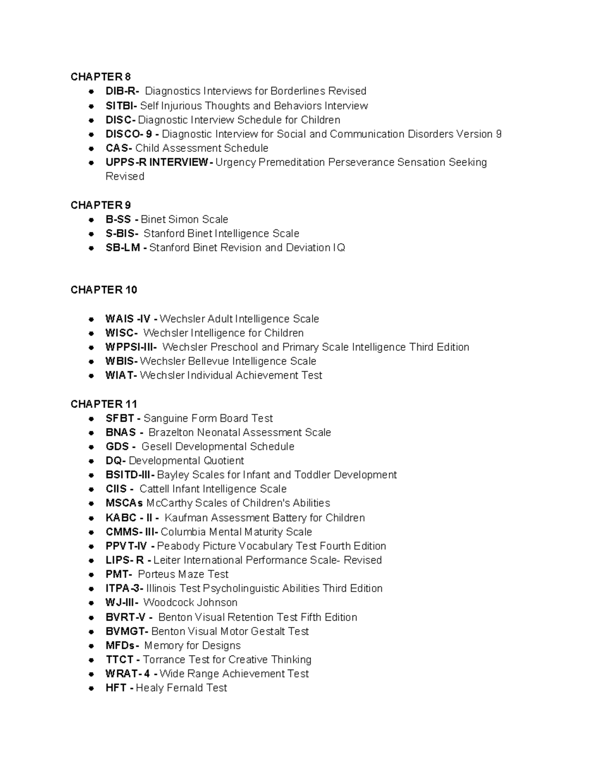 PSY TEST - List of Psychological Assessment - CHAPTER 8 DIB-R ...