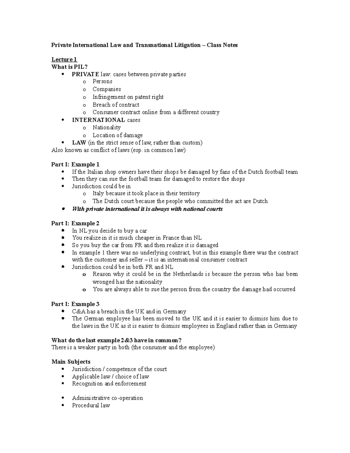 PIL 101 - Class Notes: Overview of Private International Law Concepts ...