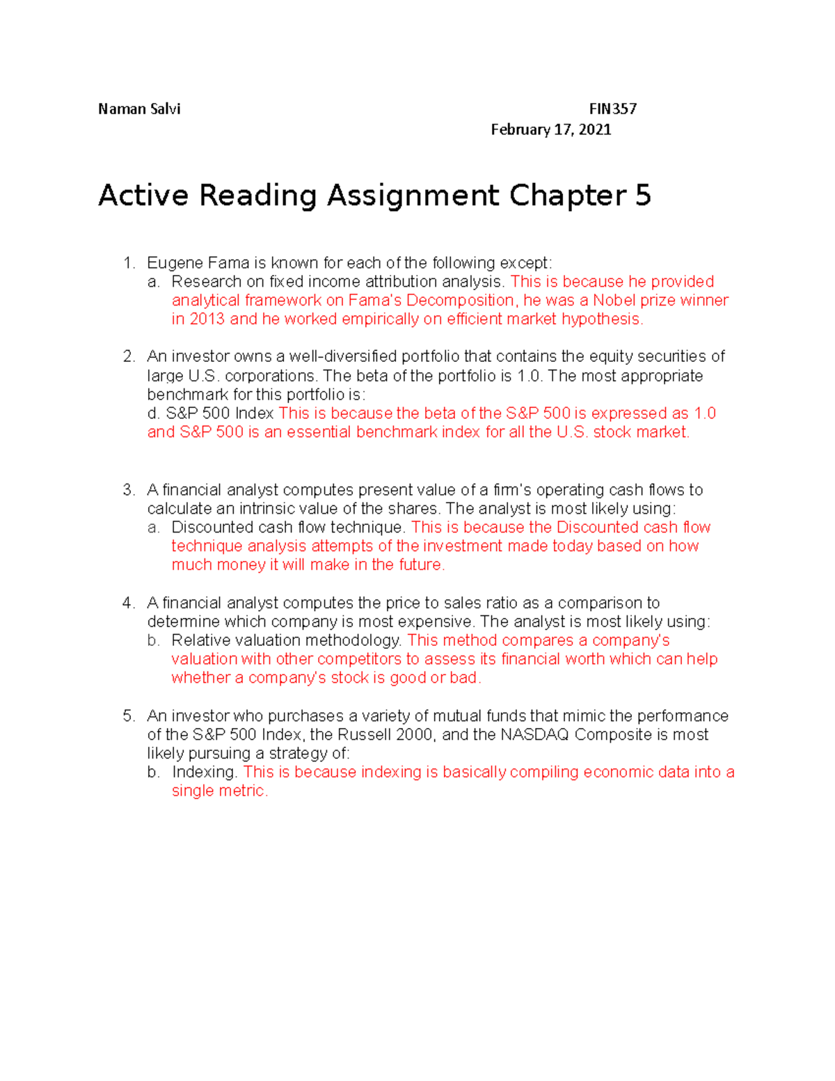 FIN357 Chapter 5 Quiz: Key Concepts on Market Efficiency and Valuation ...