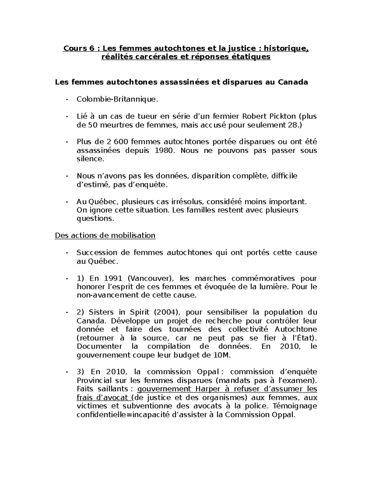 notes de cours 6 - Cours 6 : Les femmes autochtones et la justice ...