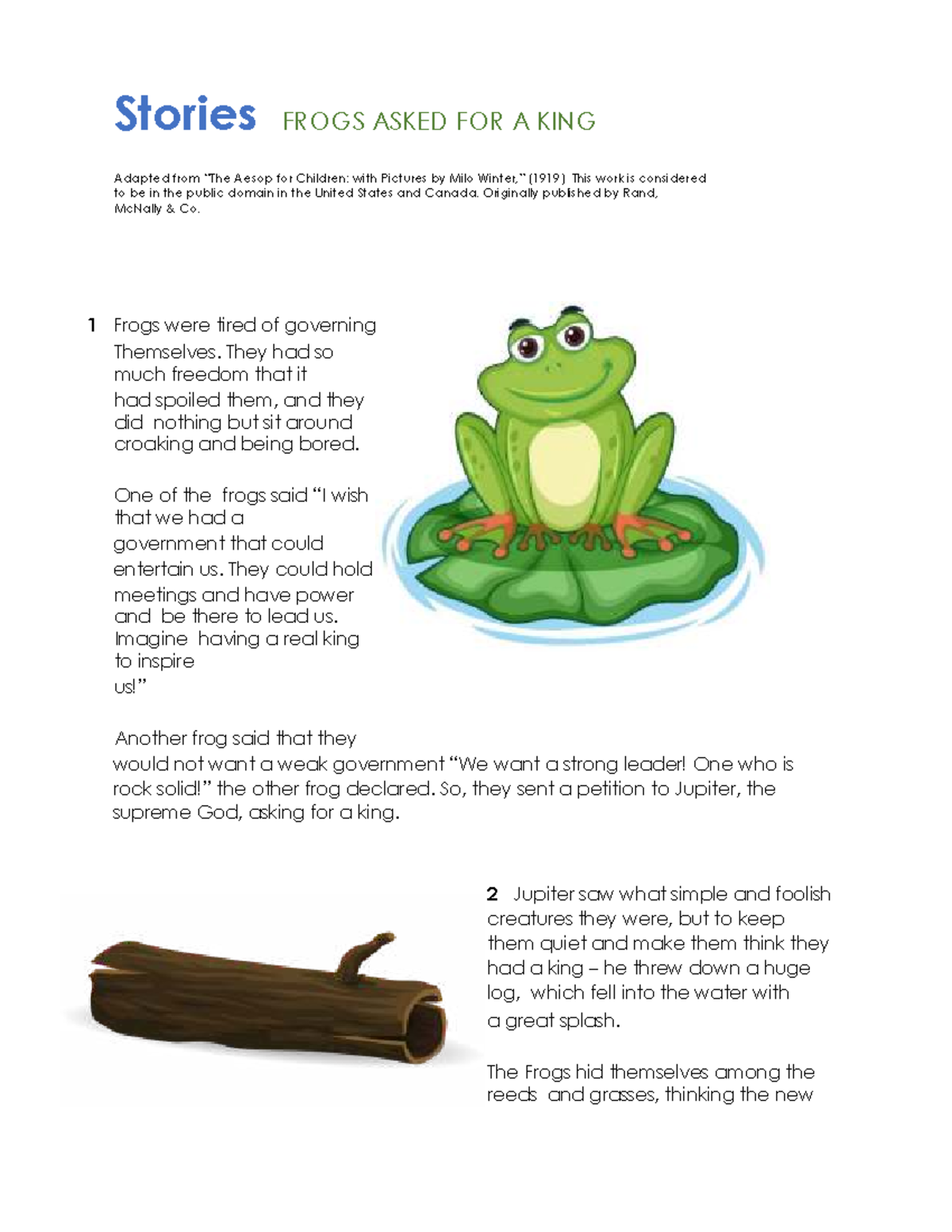 FROGS ASKED FOR A KING: A Moral Lesson from Aesop's Fable - Studocu