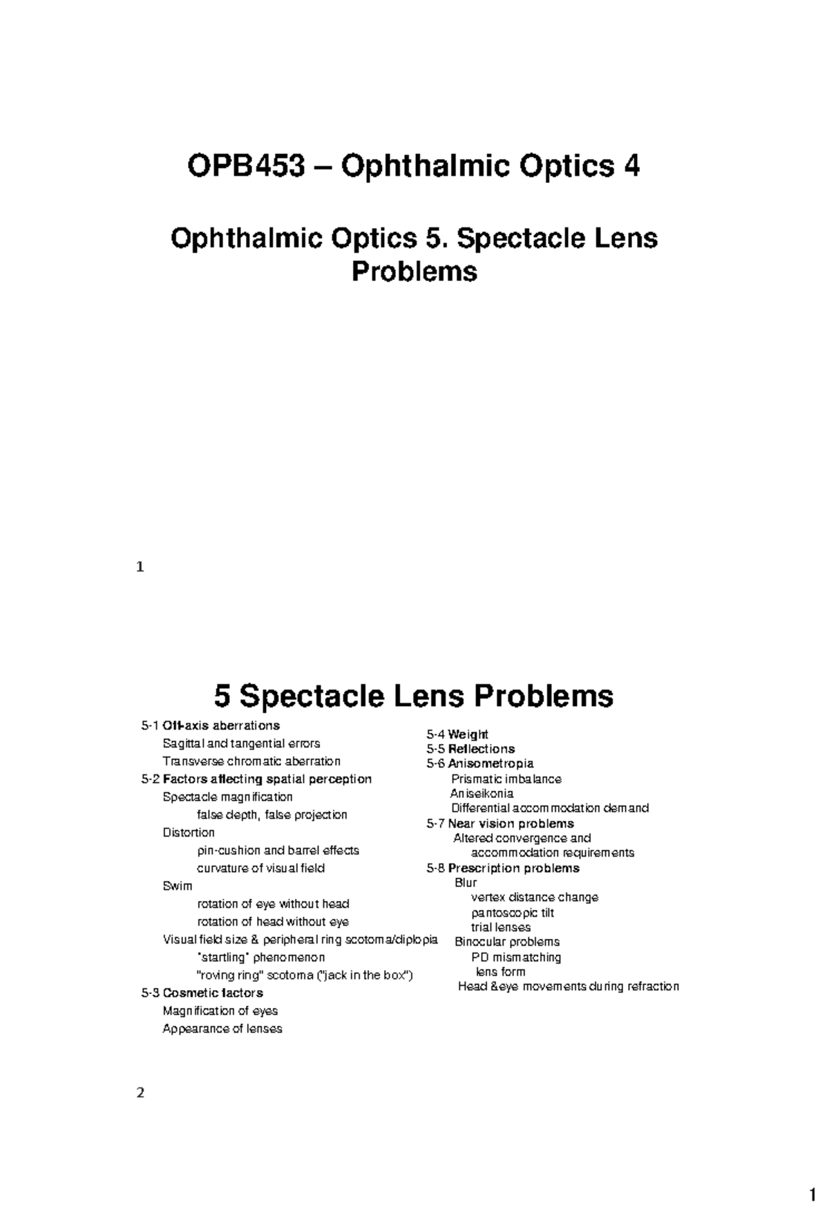 OPB453 - Spectacle Lens Problems: Aberrations and Perception Issues ...