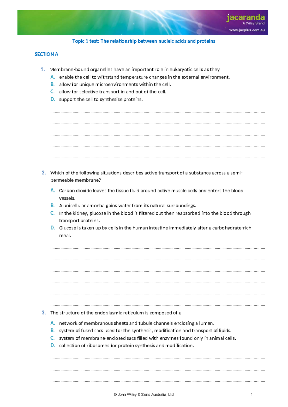 Topic 1 Test: Nucleic Acids and Proteins Relationship Analysis - Studocu