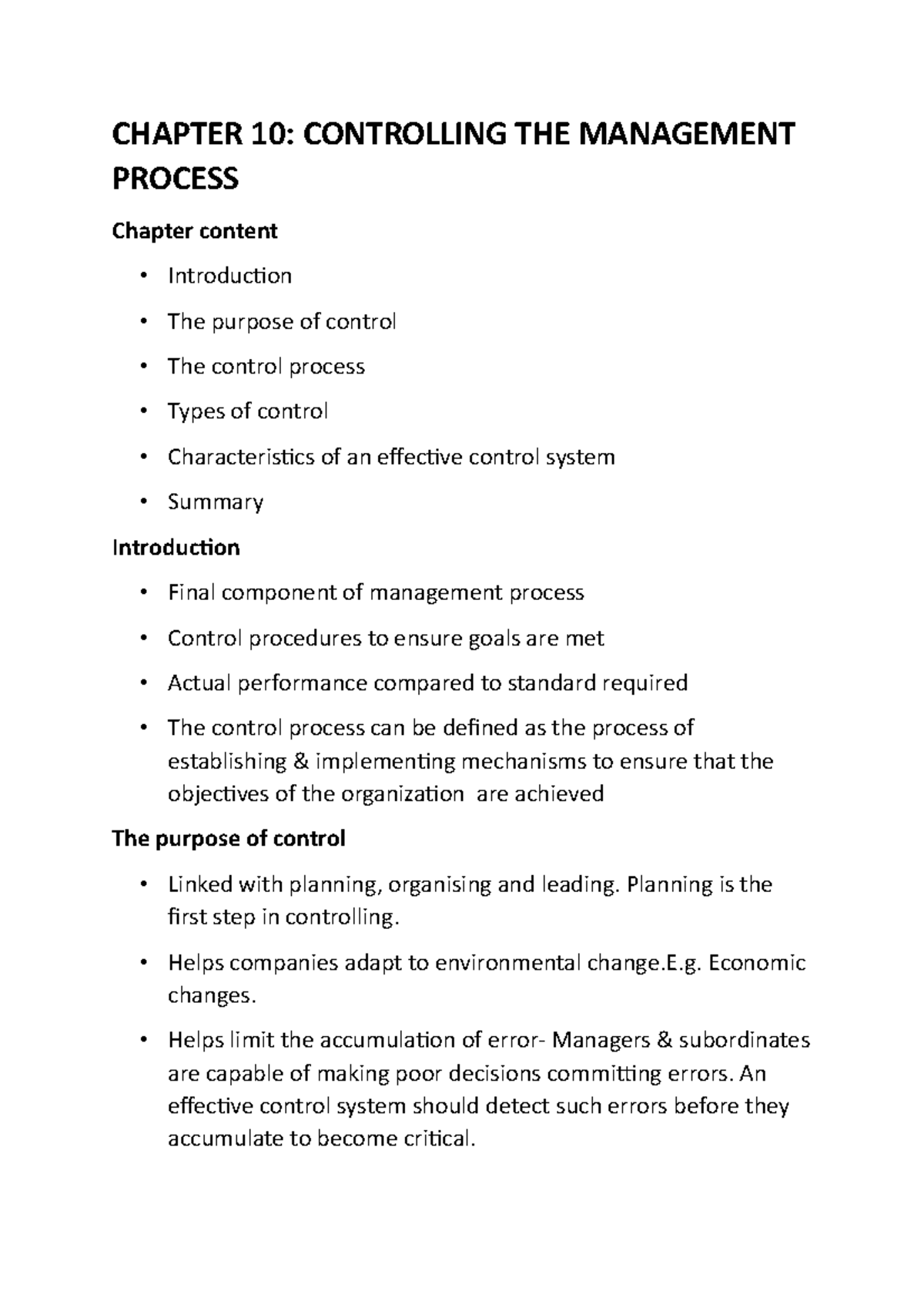 Chapter 10 - Effective Control Processes in Operations Management - Studocu