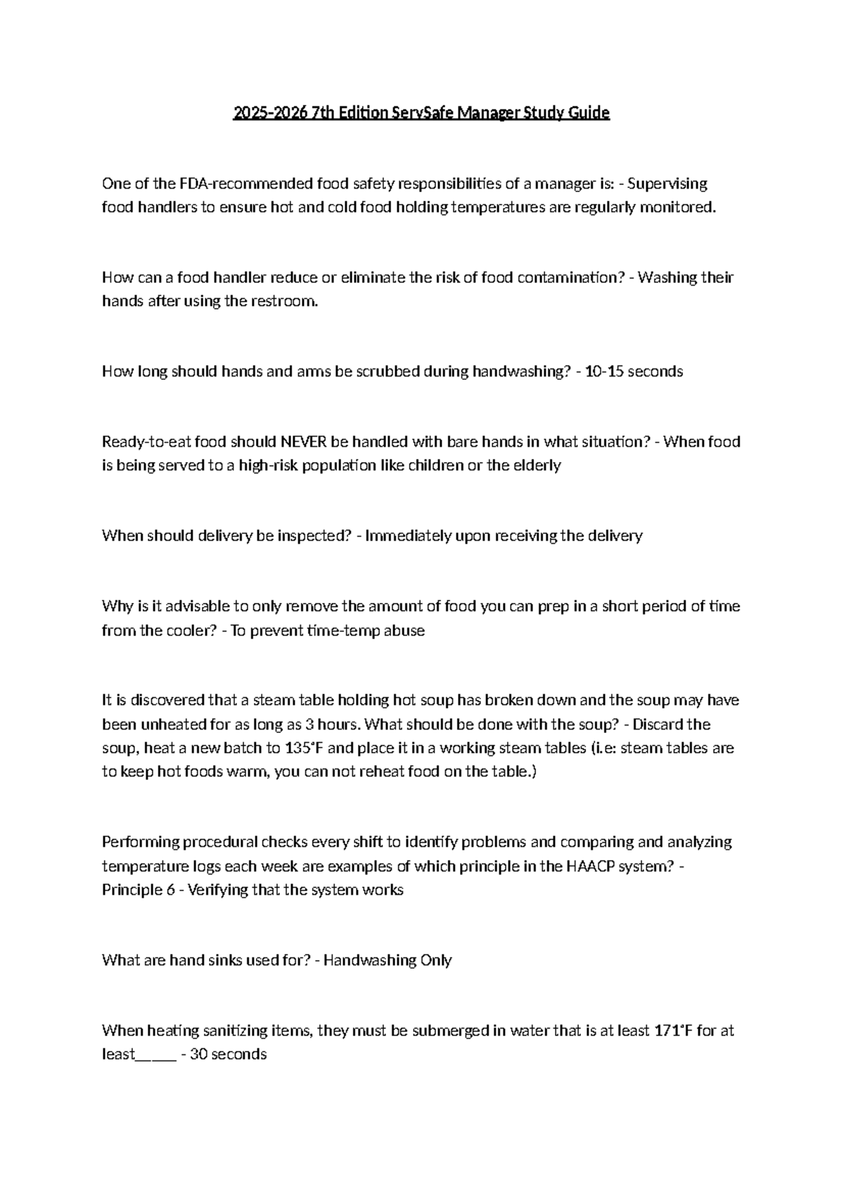 25/26 ServSafe Manager Study Guide: Key Food Safety Concepts - Studocu