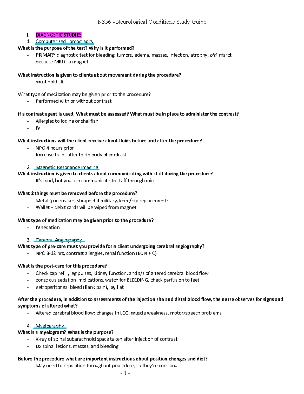 Neurology Study Guide Notes for Course NEURO 101 - Studocu