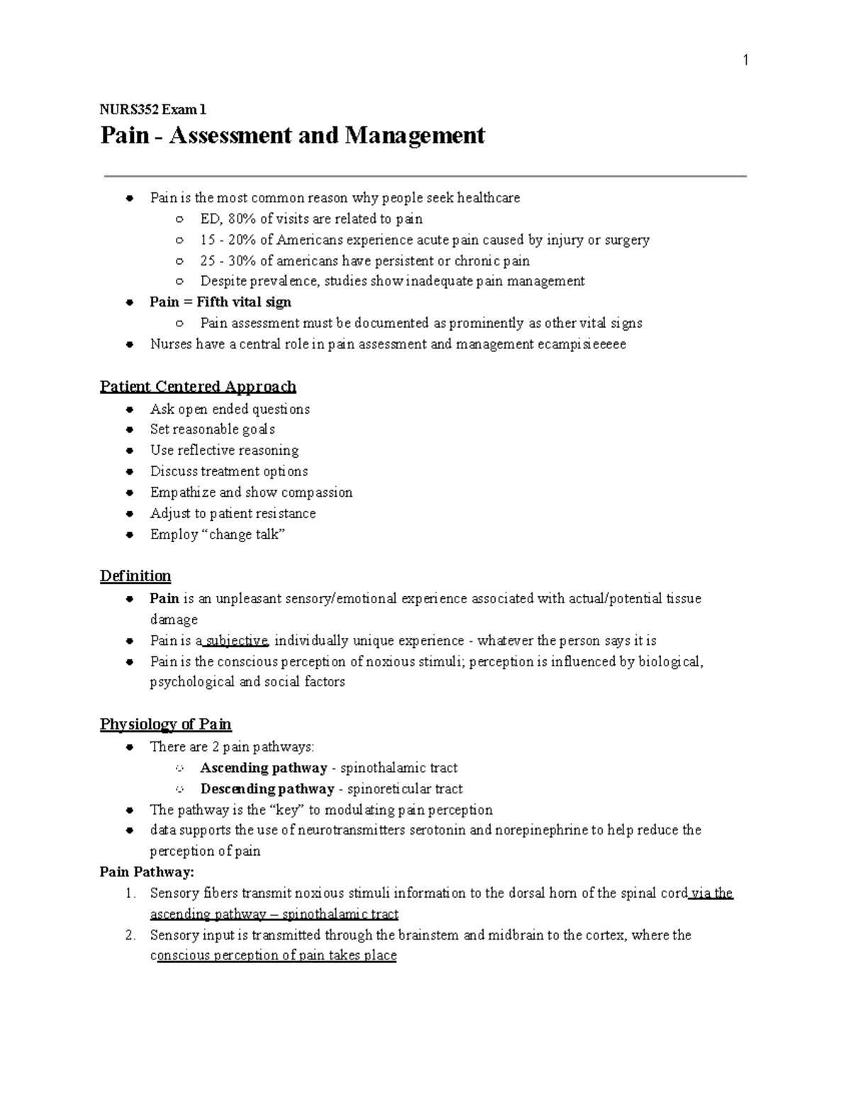 NURS352 Exam 1 Review: Pain Management & Perioperative Care Insights ...