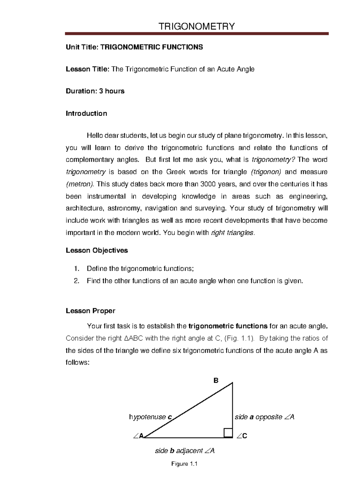 Unit 1: Trigonometric Functions and Calculator Applications - Studocu