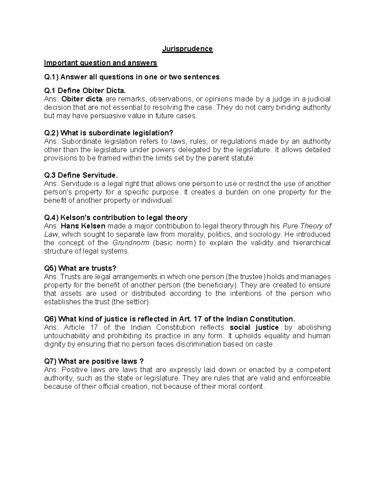 Jurisprudence Q&A: Key Concepts and Legal Principles Explained - Studocu