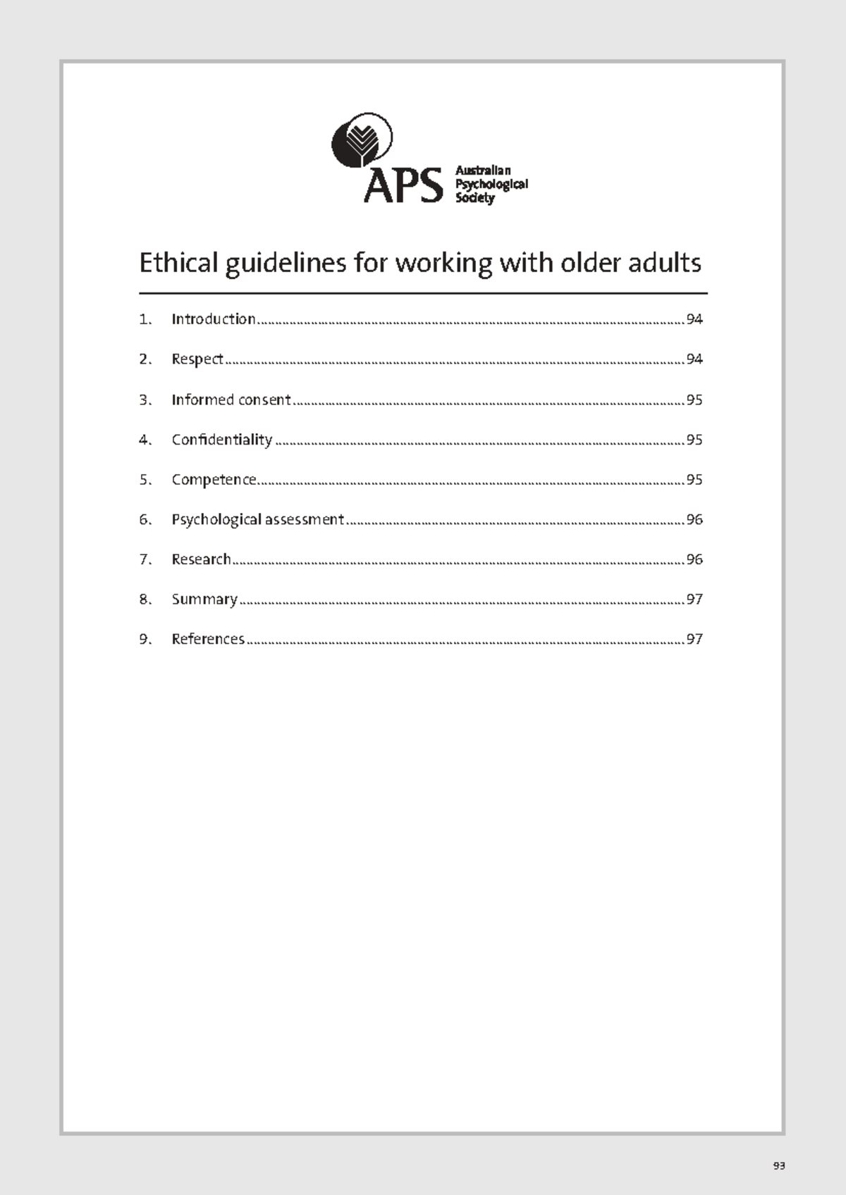 Ethical Guidelines for Working with Older Adults: APS Standards 2014 ...