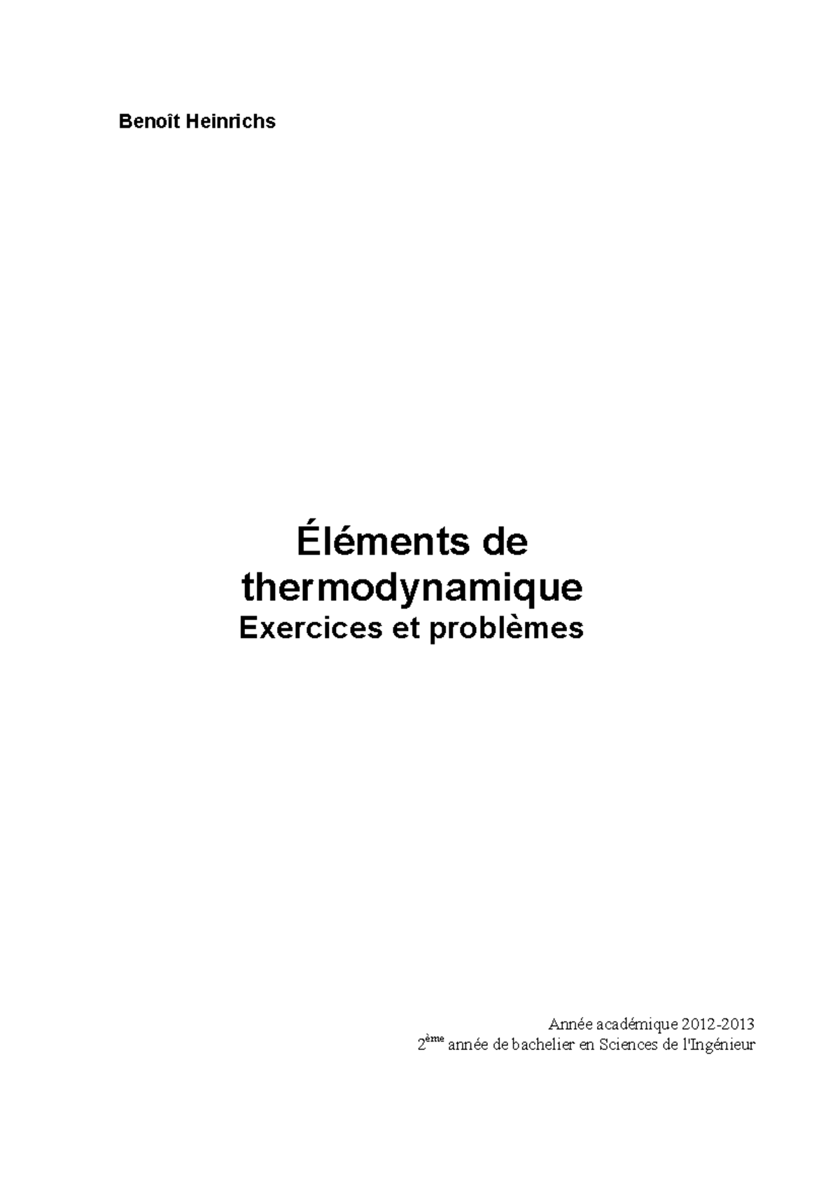 Exercices de thermodynamique - 2017 - Tome - Bachelier en SI - Document Preview