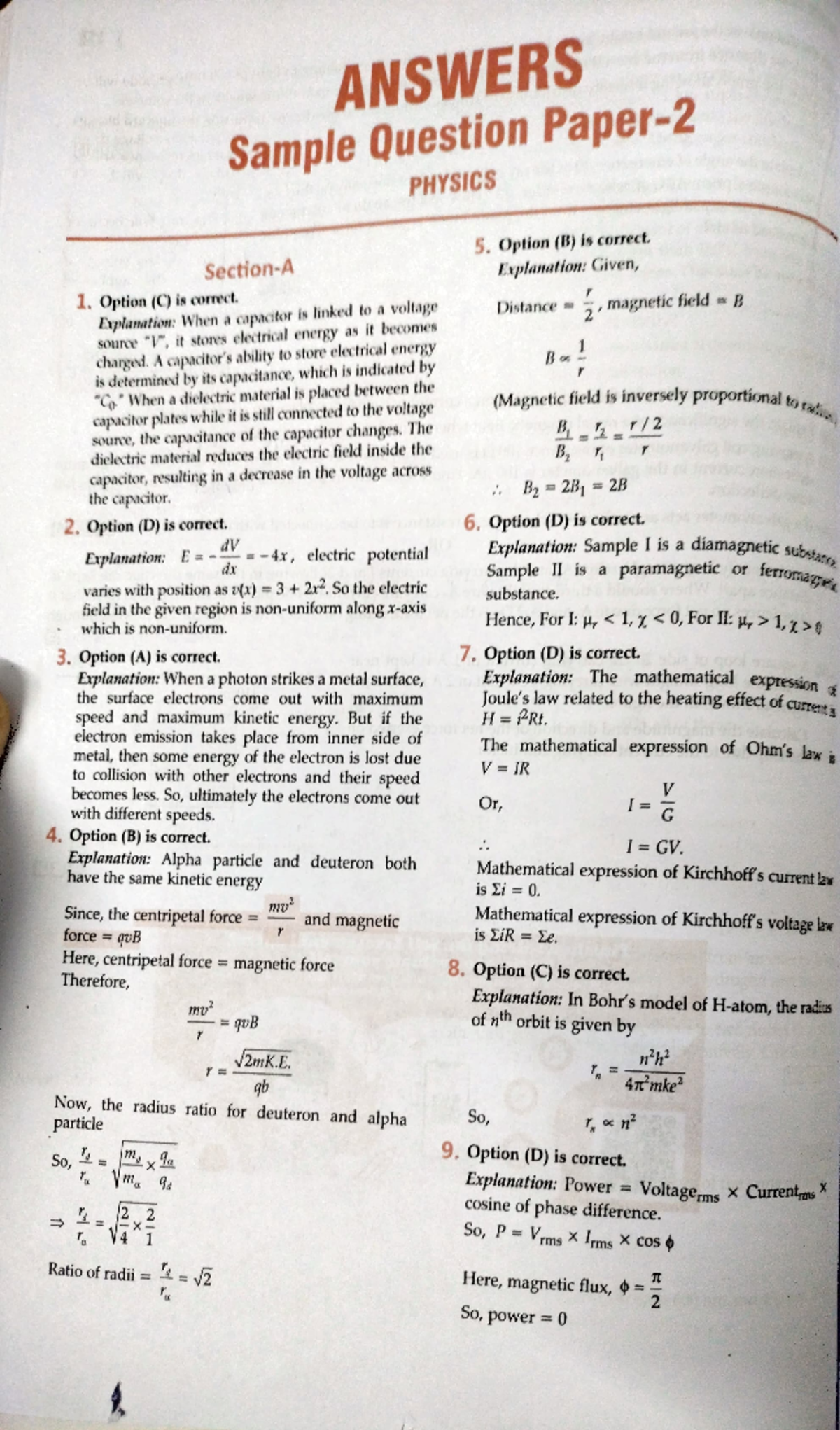 Phy - for practice - ANSWERS Sample Question PHYSICS 5. Option (B) is ...