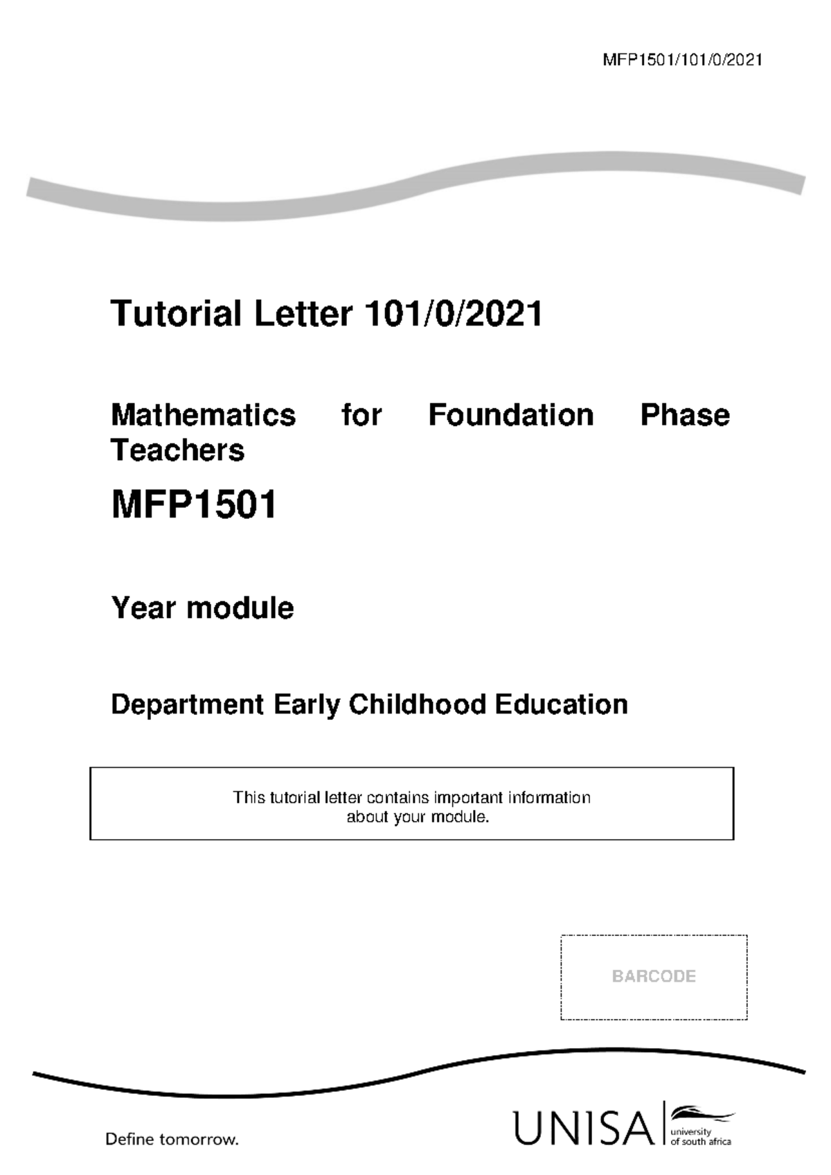 Mathematics for Foundation Phase (MFP1501) Tutorial Guide 101/0 - Studocu