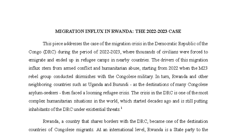 MIGRATION INFLUX IN RWANDA: 2022-2023 CASE STUDY - Studocu