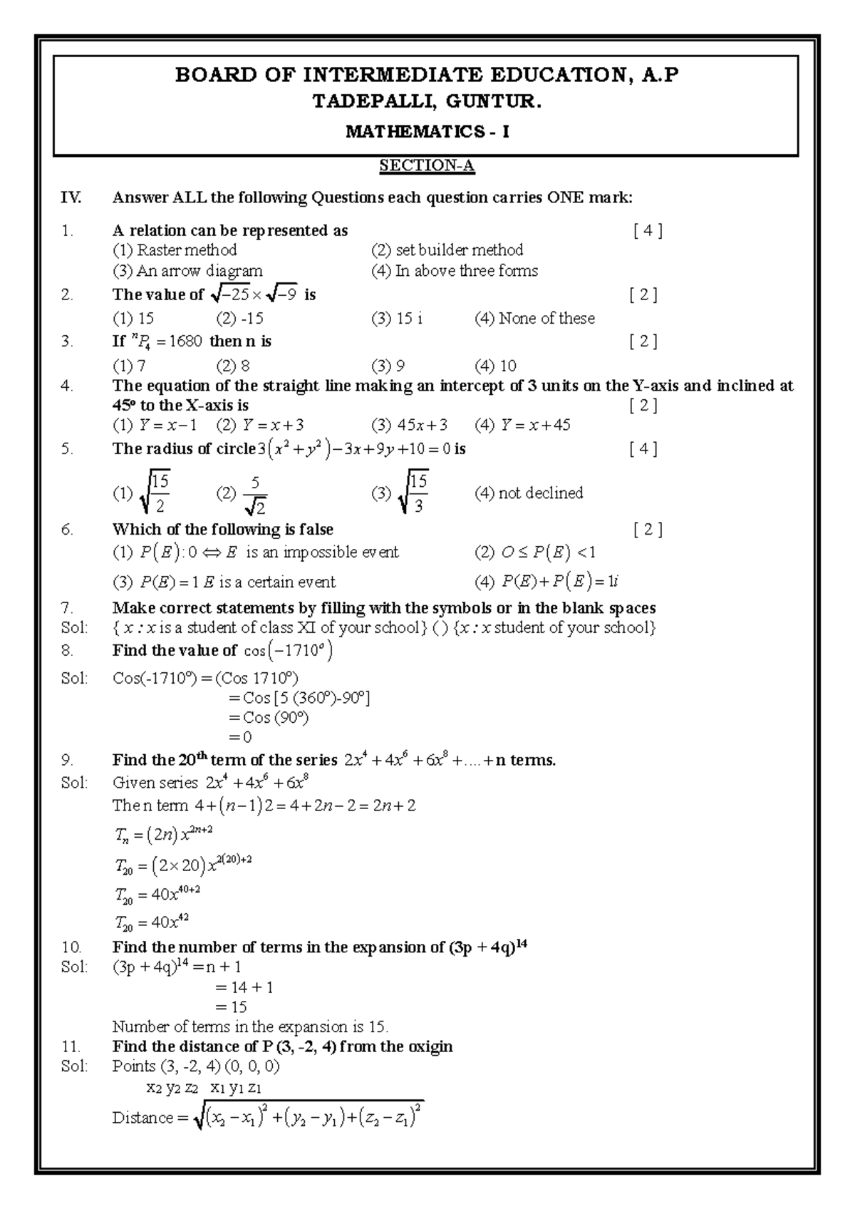 BIEAP Model Paper 2 - Mathematics I IV Exam Questions - Studocu
