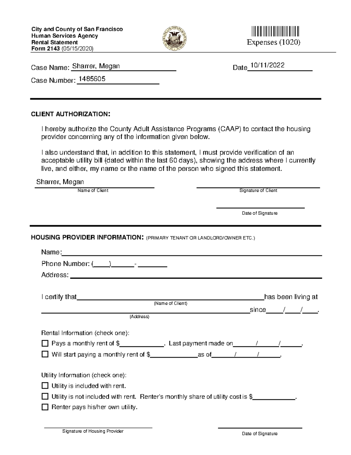 2143 Rental Statement - San Francisco Human Services Agency - Studocu