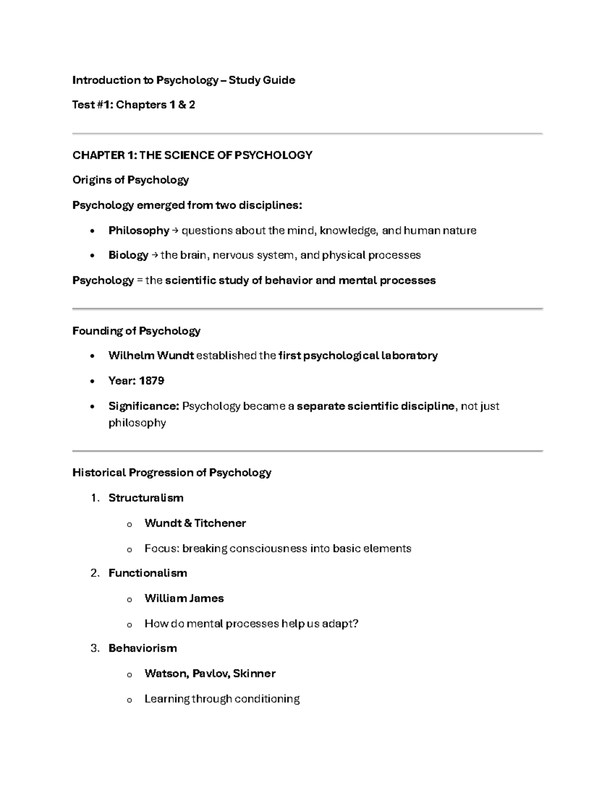 PSY100 Final Exam Study Guide: Key Concepts from Chapters 1-2 - Studocu