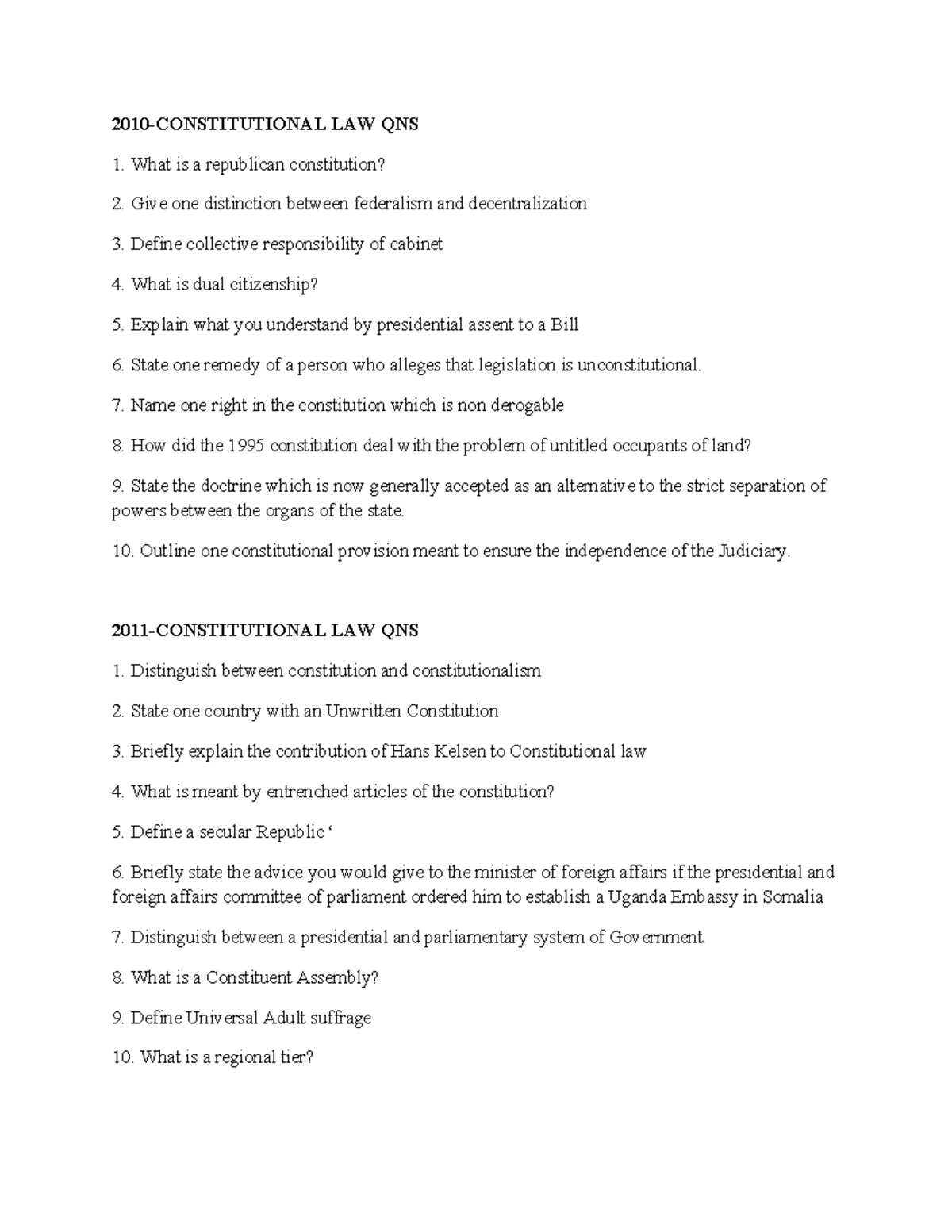 LAW QNS: Key Questions on Constitutional Law and Governance - Studocu