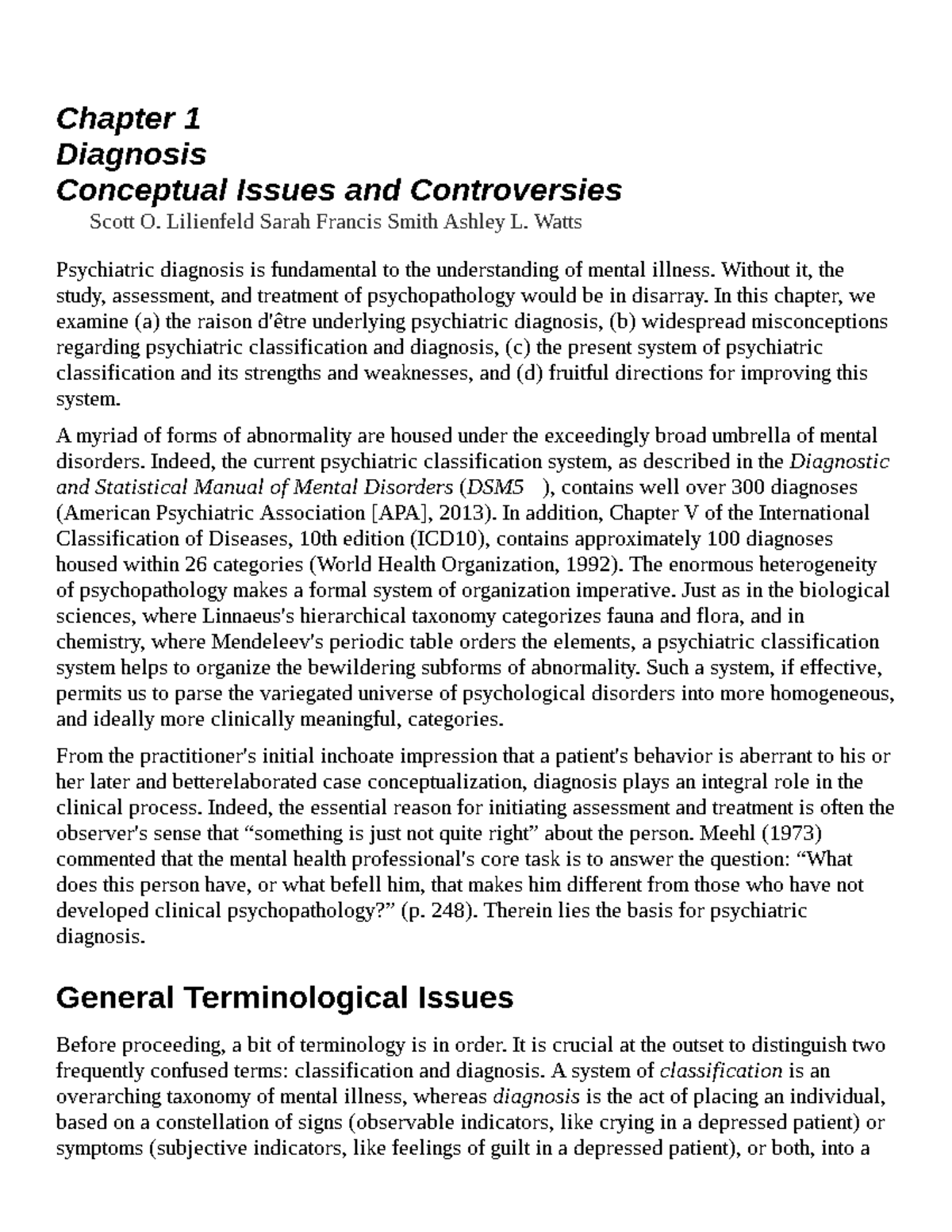 Chapter 1: Diagnosis - Conceptual Issues & Controversies (PSY 101 ...