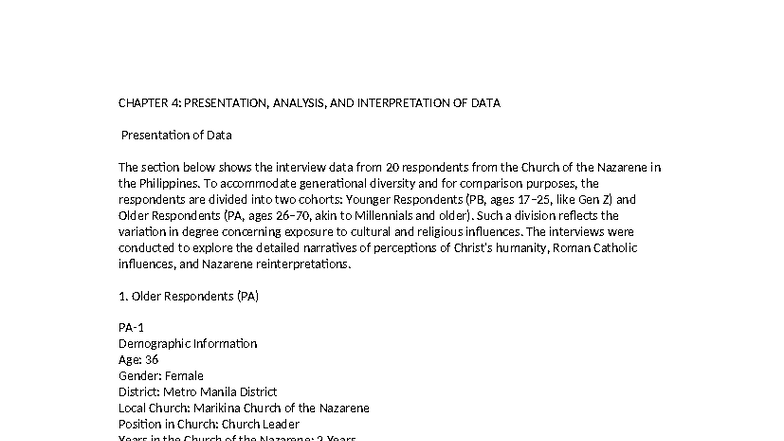 CHAPTER 4: DATA PRESENTATION & ANALYSIS OF RESPONDENT INTERVIEWS - Studocu