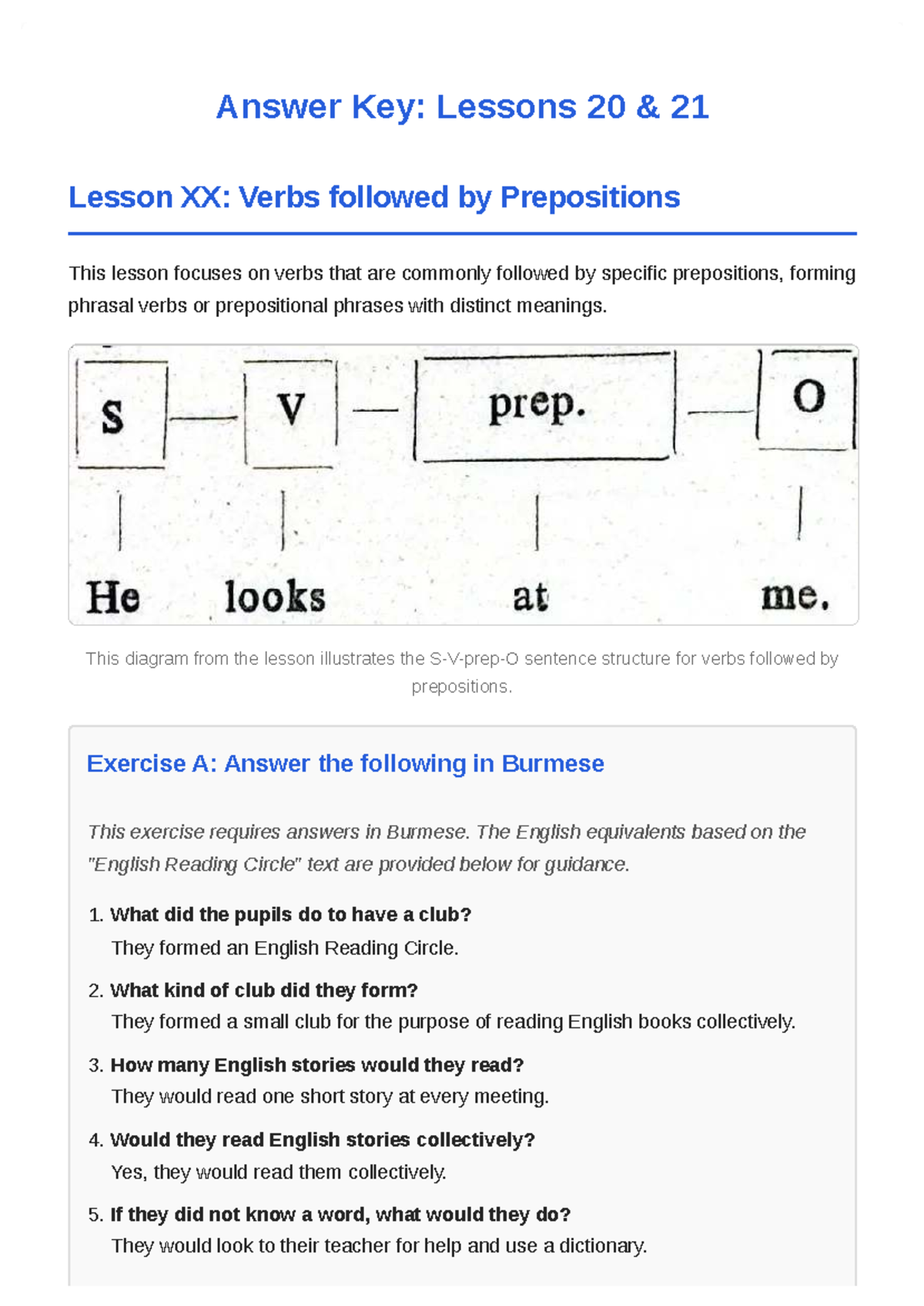 Answer Key: Lessons 20 & 21 - Verbs & Idioms Overview - Studocu
