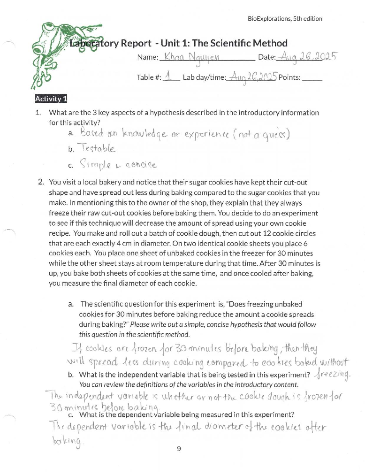 Laboratory Report - Unit 1: The Scientific Method (BioExplorations ...